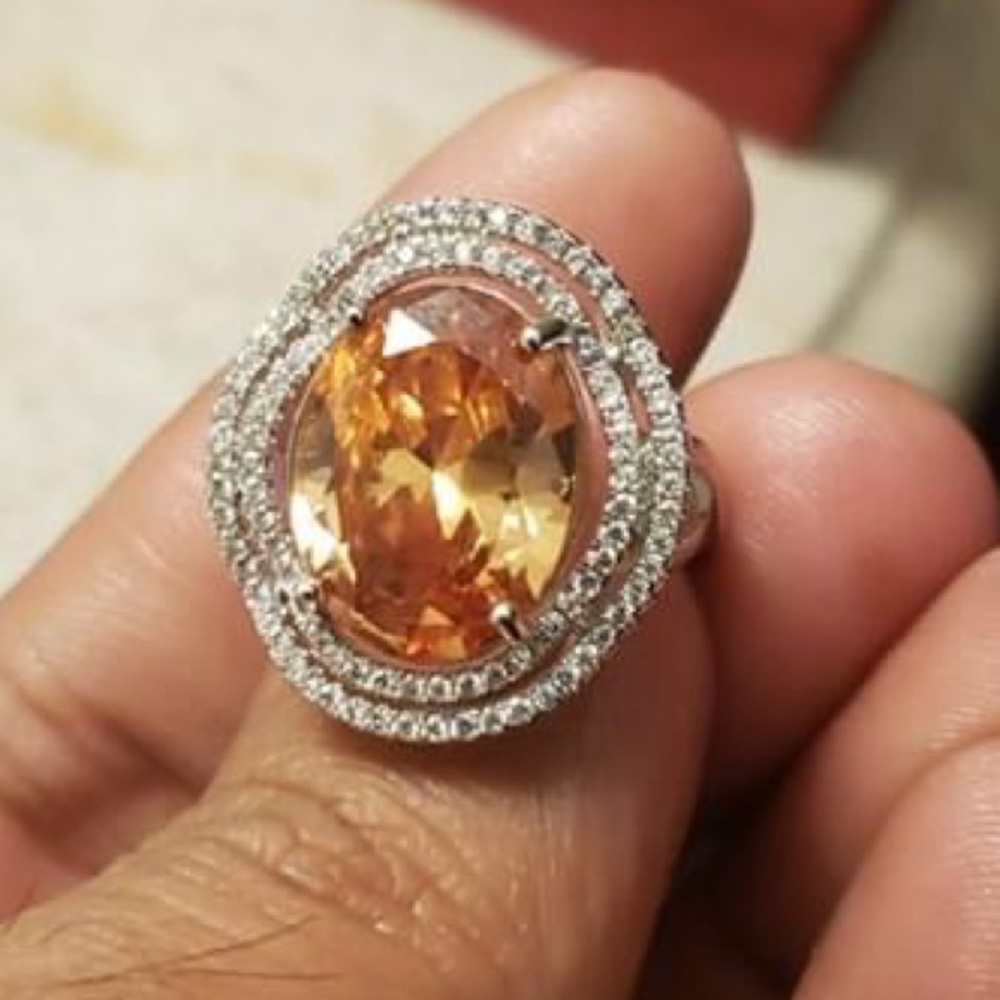 Sterling silver ring beautiful champagne cubic zirconia